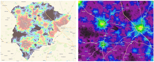 Local authority bands (left) vs the national score (right)